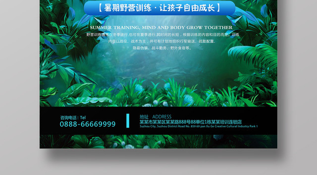 暑期夏令营拓展新体验绿色宣传海报