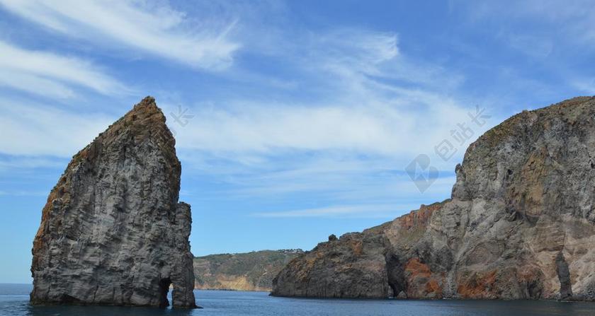 岩 海 海岸 水 离岛 布尔诺 西西里岛 意大利 火山岛