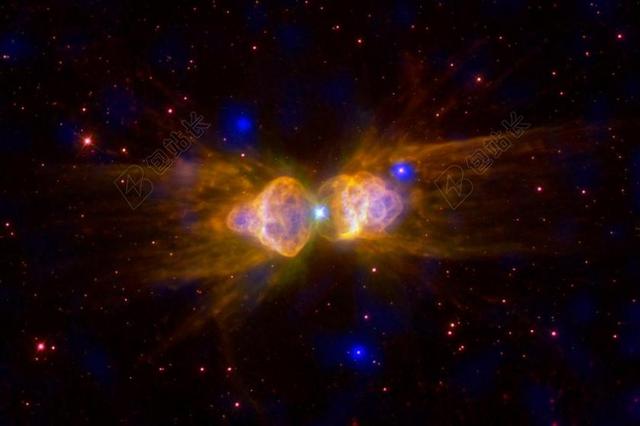 黄黑宇宙炫彩黑夜中的两个黄色星体宇宙科研背景图片