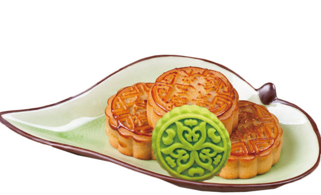黄色绿色月饼盘子