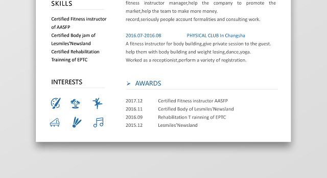 英文简历蓝白大气淡雅个人简历WORD模板