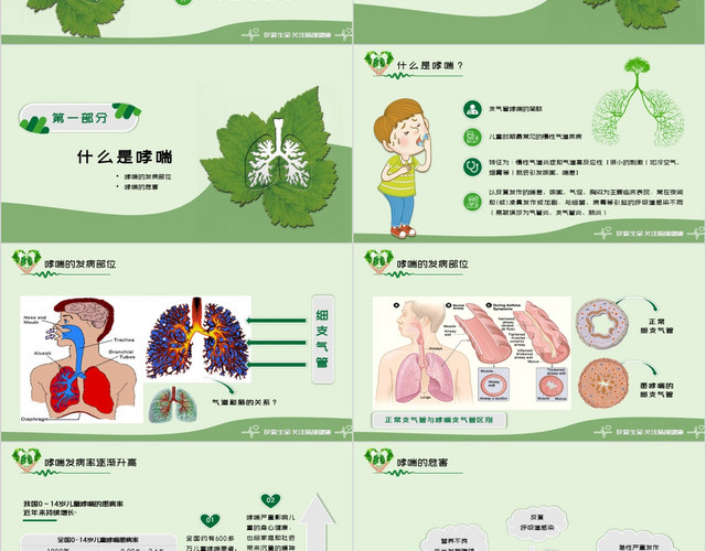 清新简约风世界防治哮喘日之儿童哮喘的防与治PPT模板