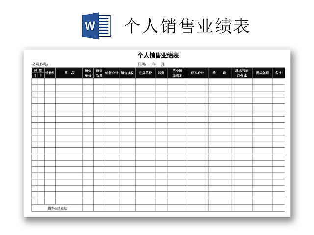 简约正式公司销售员业绩报告业绩报表WORD模板