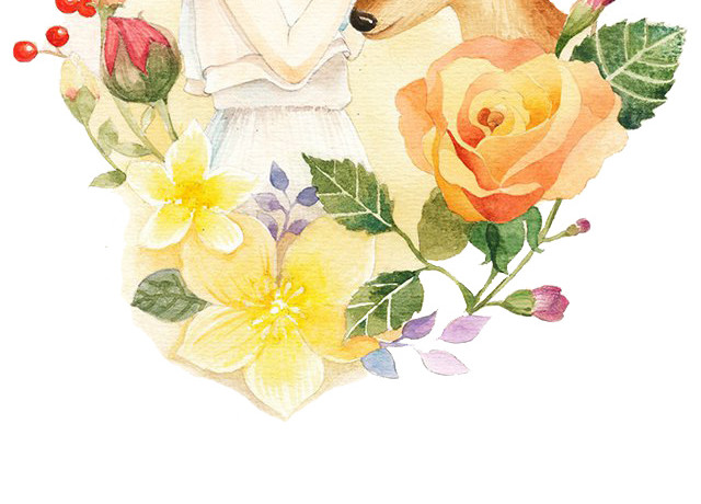插画鹿和女孩