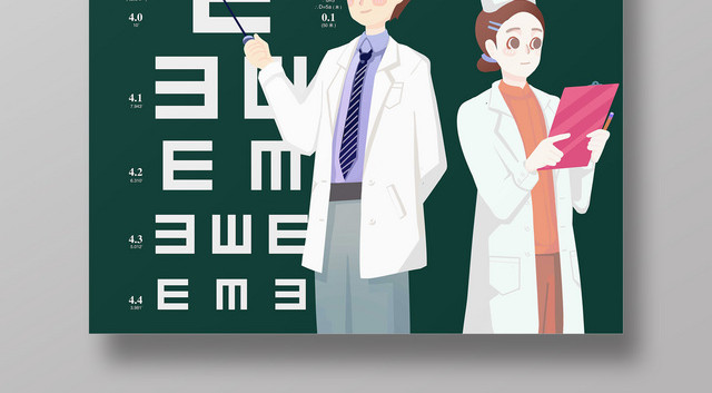 6月6日全国爱眼日绿色医生视力表海报