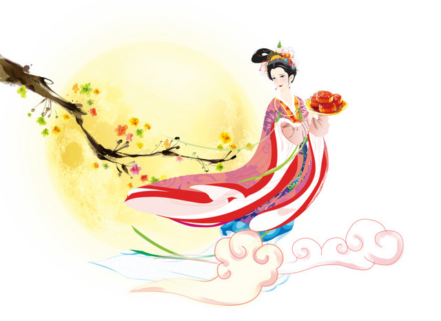 梅花人物装饰祥云月亮