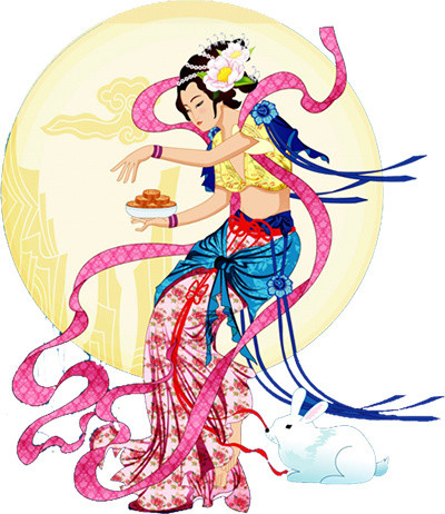 中秋月饼月亮美女装饰