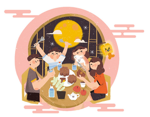 卡通中秋节团圆