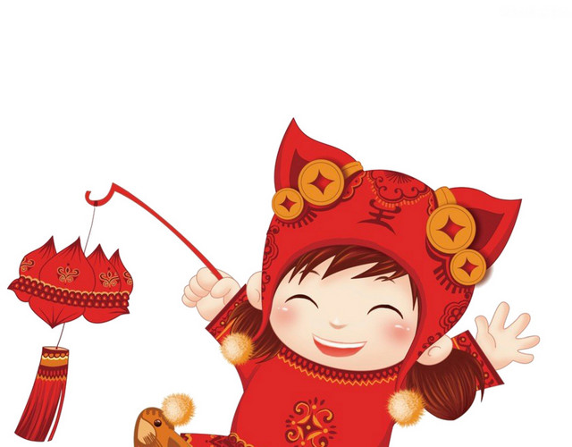 红色喜庆卡通小孩灯笼