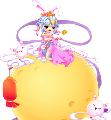 月亮玉兔灯笼祥云卡通人物中秋素材
