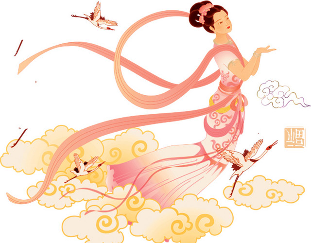 祥云装饰古代美女