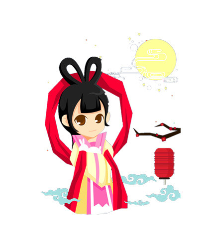 古代美女灯笼月亮祥云