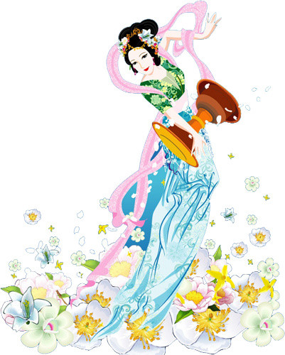 美女古代花朵