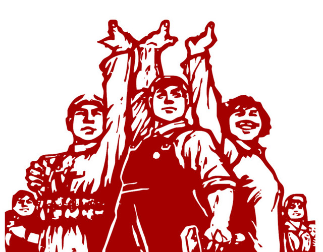 手绘劳动人民红色插画素材