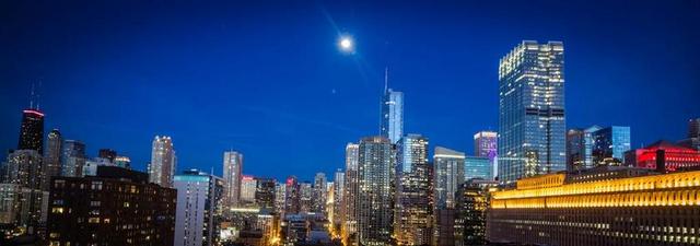 芝加哥 城市 市容 月光 夜 晚灯