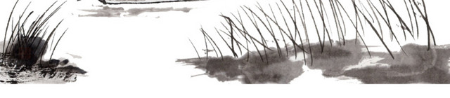 手绘中国水墨泛舟插画素材