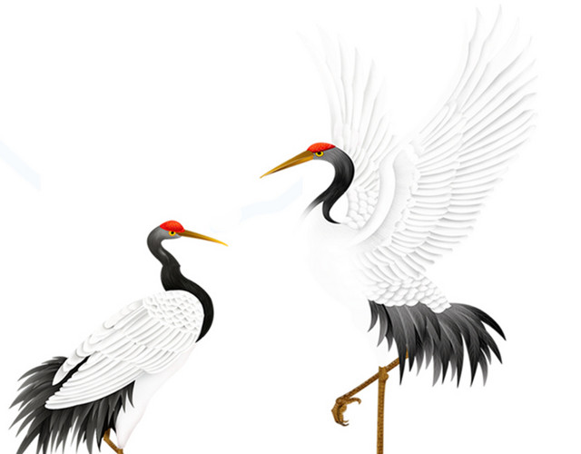 手绘卡通仙鹤插画素材