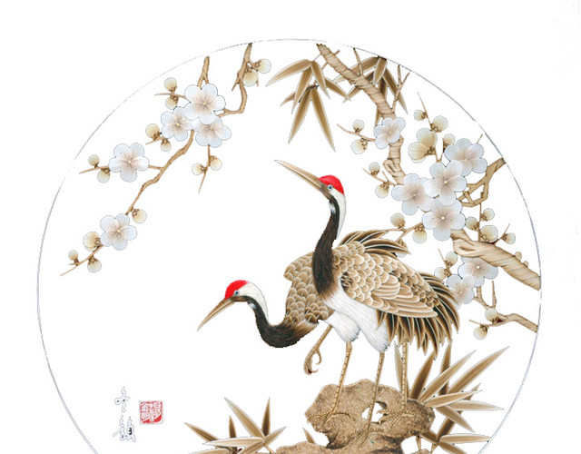 彩色手绘仙鹤扁平插画