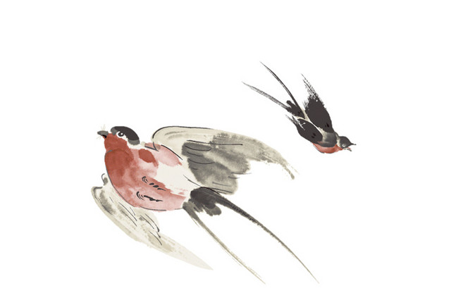 卡通燕子水墨插画素材