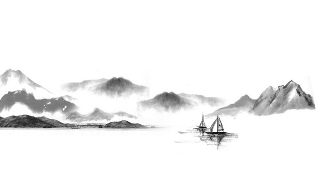 水墨画远山风景素材