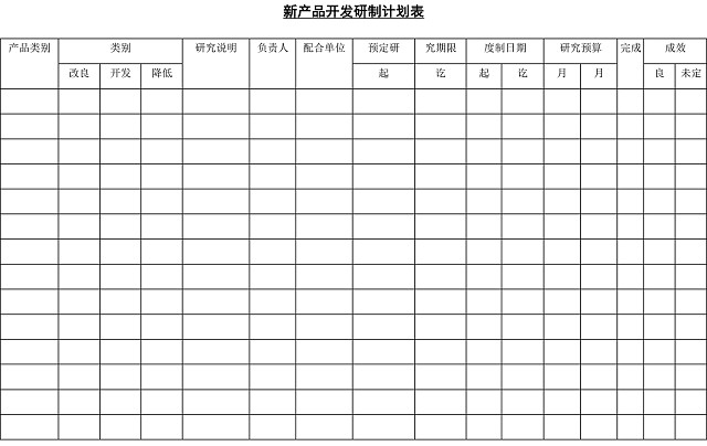 黑白简约正式公司新产品开发研制计划表进程表WORD模板