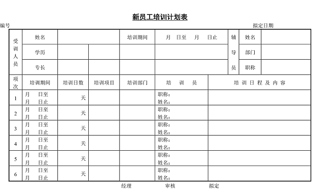 黑白简约正式公司新员工培训计划表进程表WORD模板