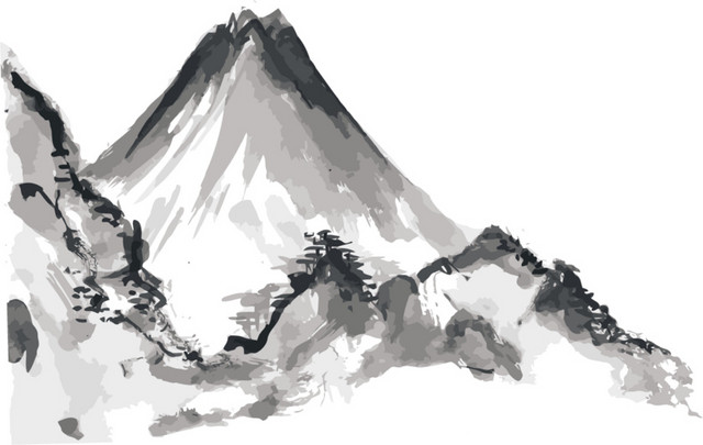 中国画水墨山峰素材