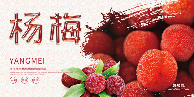 生鲜中国风美味杨梅水果宣传海报