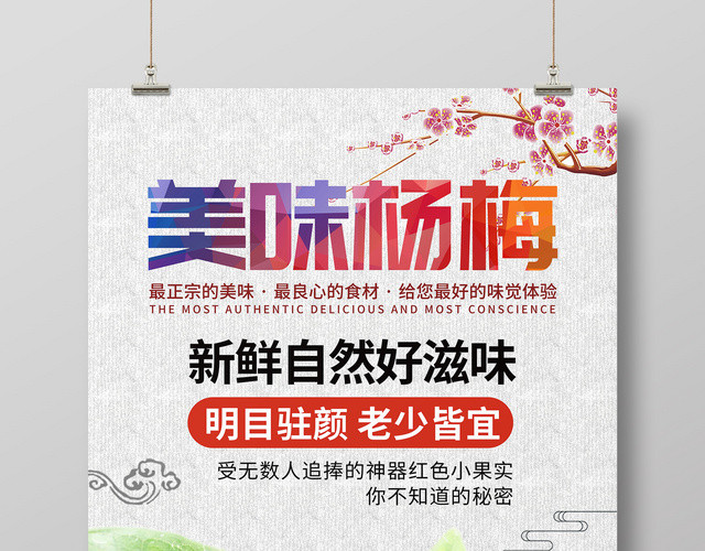 中国风美味杨梅水果宣传海报
