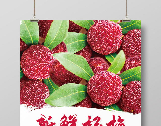 毛笔笔触新鲜杨梅水果宣传海报