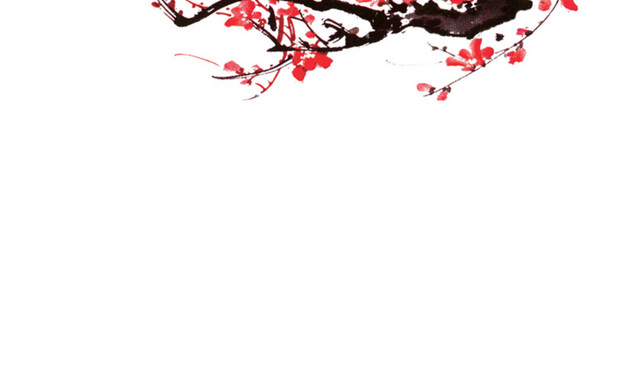 水墨彩色红色梅花素材