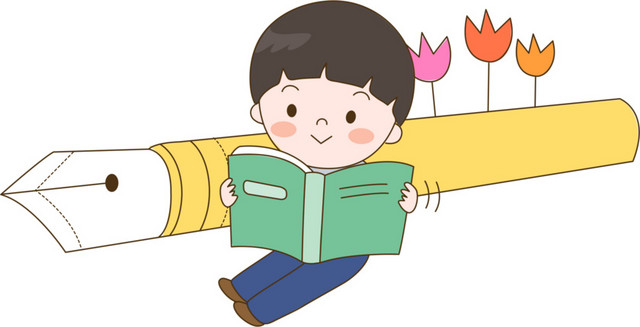 坐着看书的卡通小孩