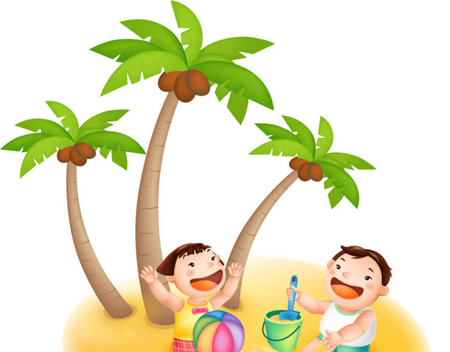 海滩小孩椰子树夏日