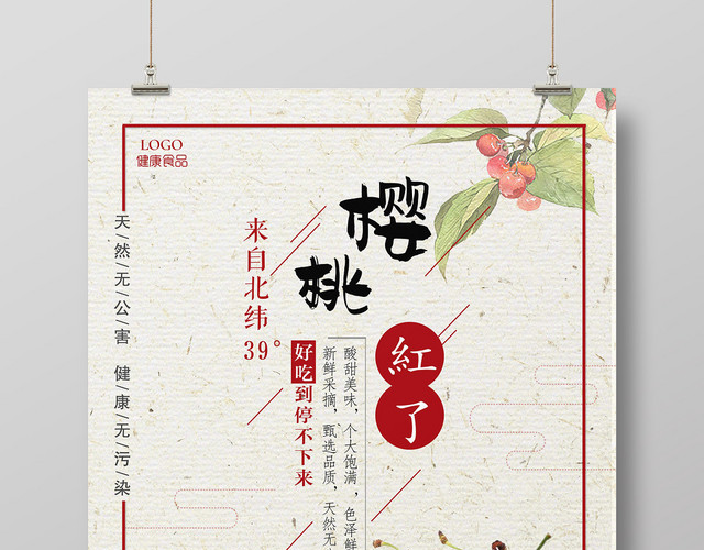 创意樱桃红了车厘子水果宣传促销海报