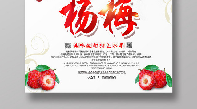 简约杨梅水果美味酸甜促销宣传海报