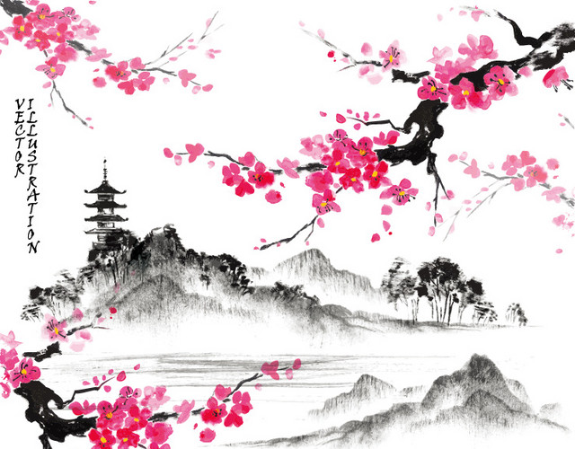 梅花山景海报素材