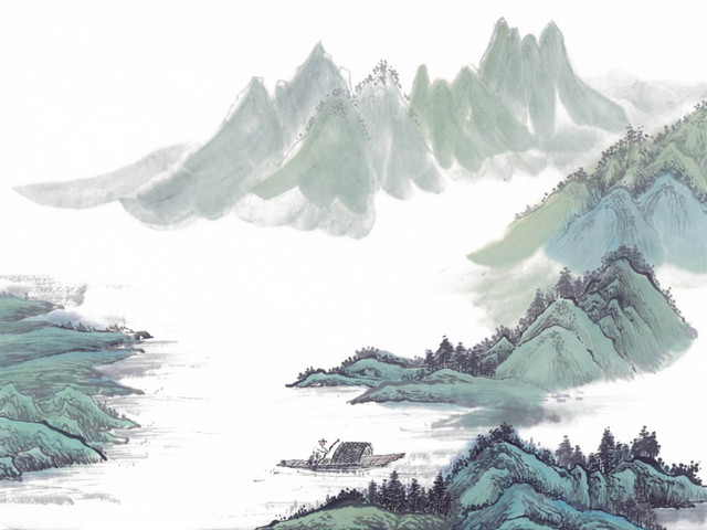 唯美典雅山景泛舟素材