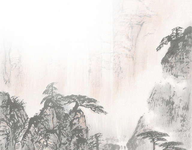 彩绘国画山间风景素材