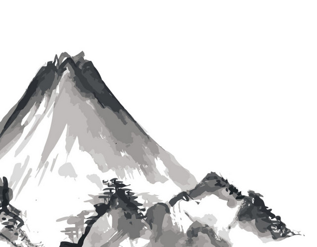 写意毛笔画山峰素材