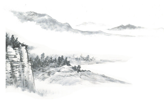 毛笔画山峰远山素材