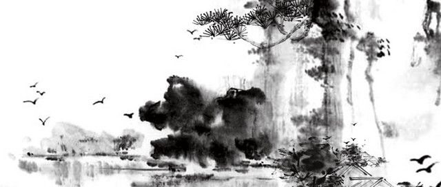 水墨国画江水素材