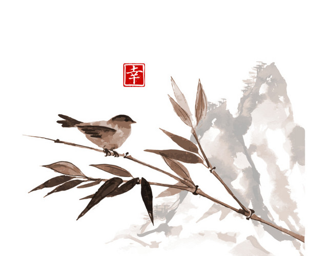 国画小鸟素材