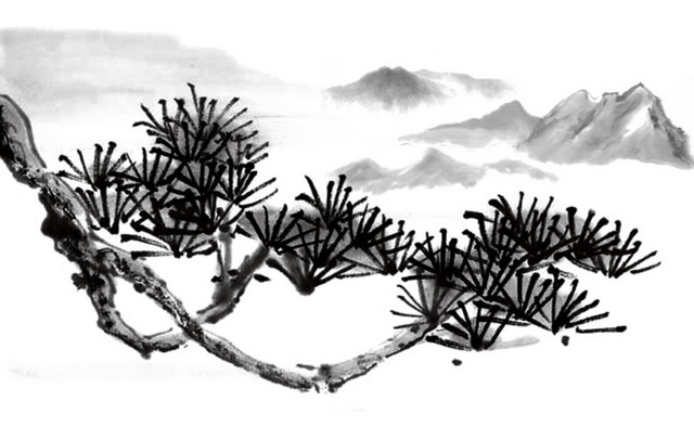 远山松柏素材