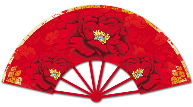 古典牡丹折扇免抠元素