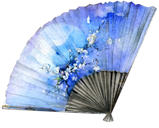 古典水彩折扇免抠元素