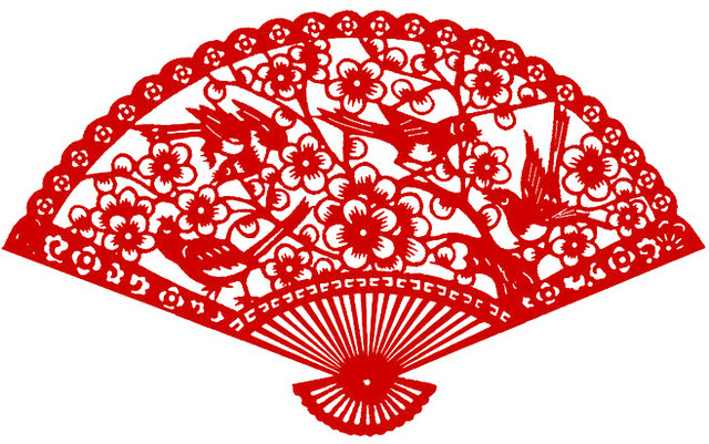 矢量剪纸古典折扇素材