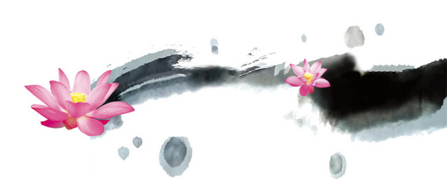 水墨粉莲花装饰画素材