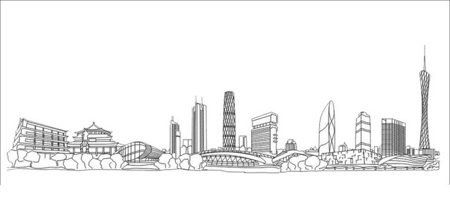 手绘线条城市标志建筑矢量素材