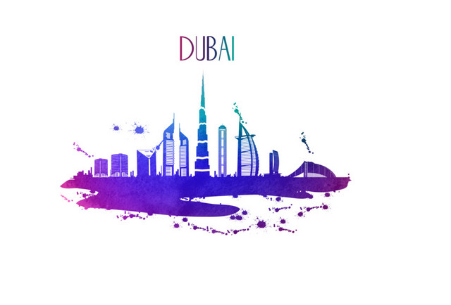 彩色迪拜城市建筑剪影