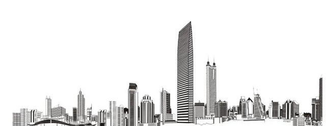 手绘黑白城市建筑矢量素材